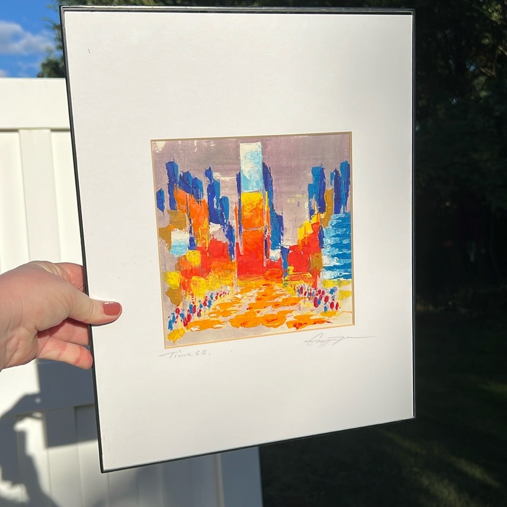 VTG Signed Colorful NYC Times Square Original Abstract Oil Painting Wall Art